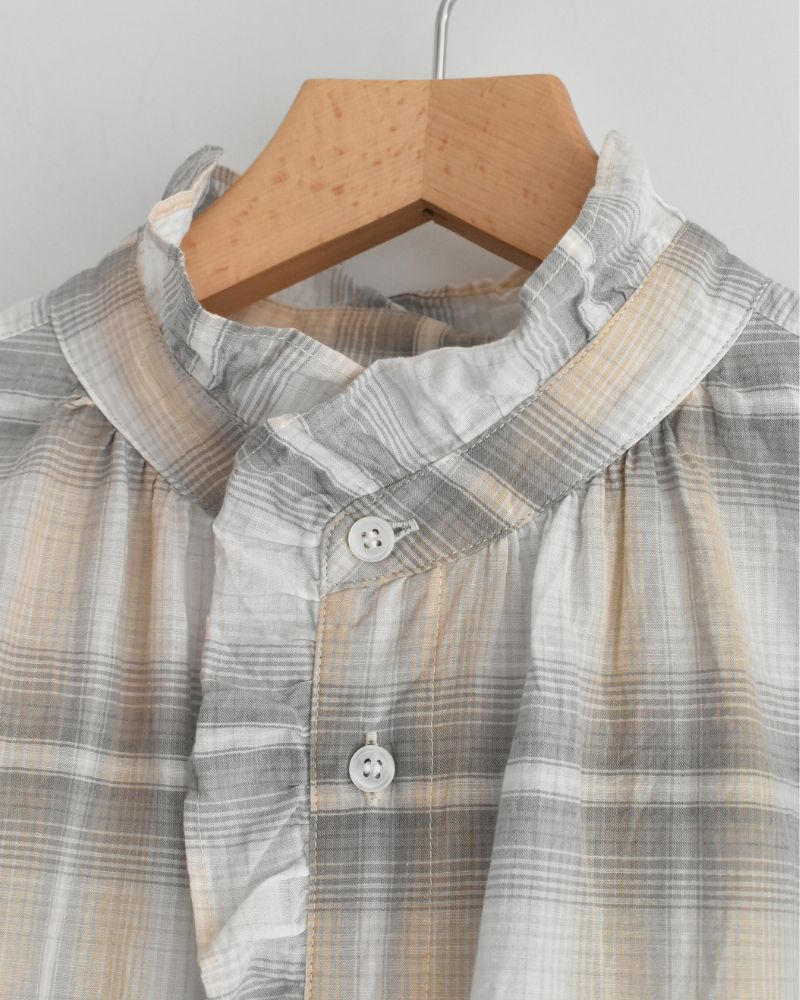 Light Madras Ruffle Blouse in Light Charcoal