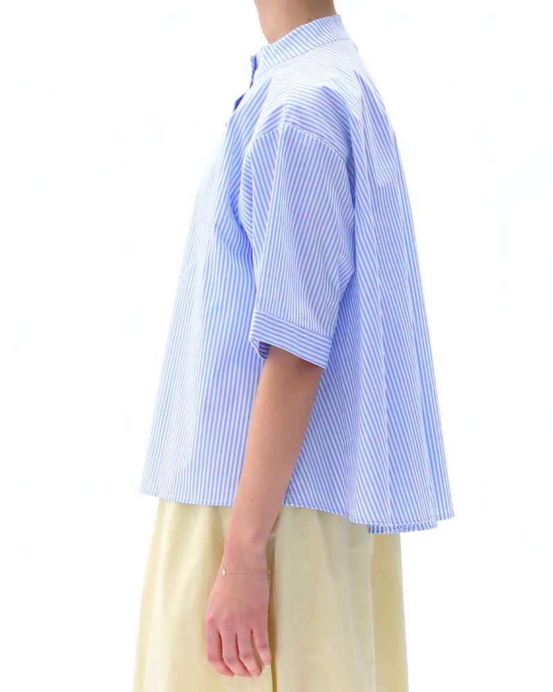 STAND COLLAR BLOUSE 'TAO' in Saxe Stripe