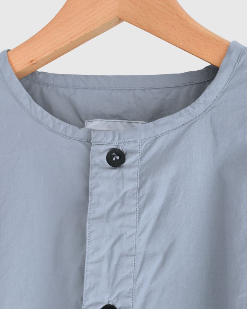 60s COTTON POPLIN OVERDYE HENRY NECK SHIRT in Blue