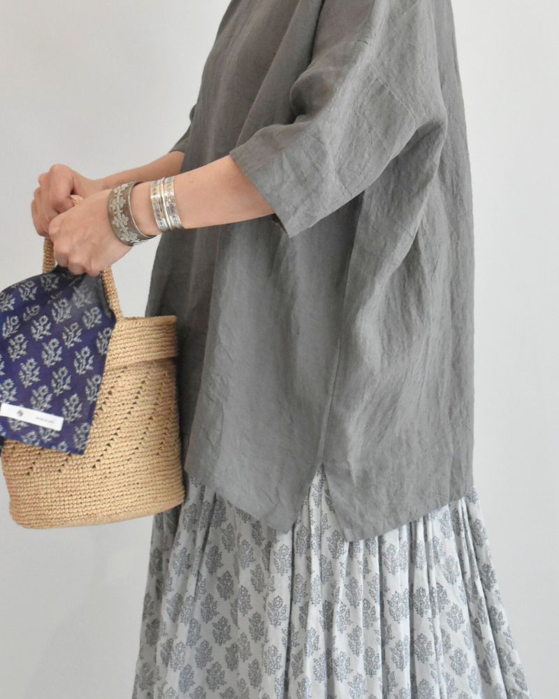 Crew neck T-blouse (LINEN) in DarkGray
