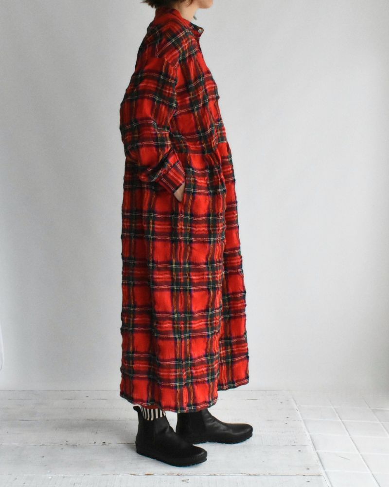 Cotton Wool Tartan Check Dress in Red