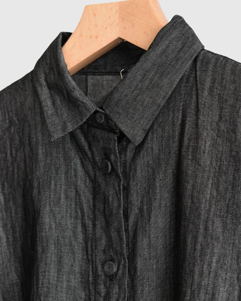 A‐LINE SHORT SHIRT (DENIM) in Black