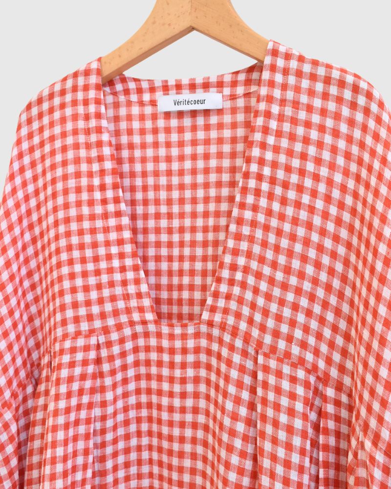 Gingham Check Linen Dress in RedCheck