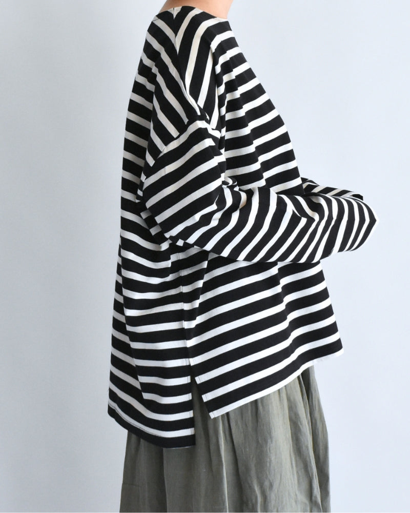 Cotton Striped Pullover in Black/Natural