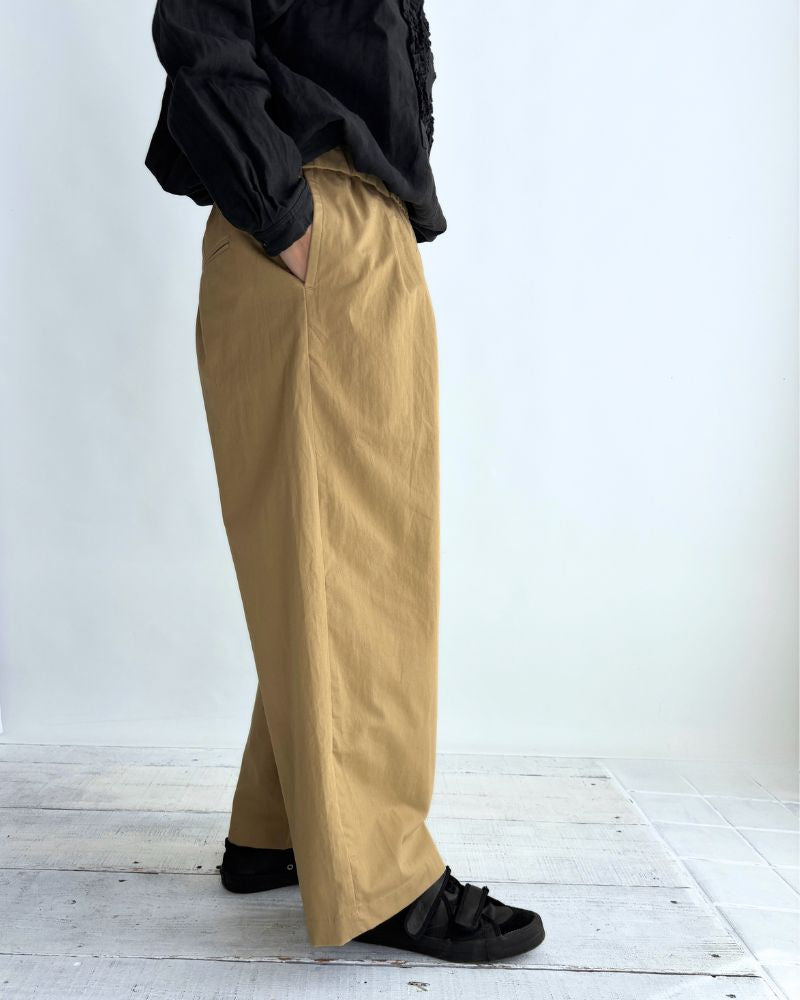COTTON/LINEN DYED WEATHER 2TUCK WIDE EASY PANTS in Beige