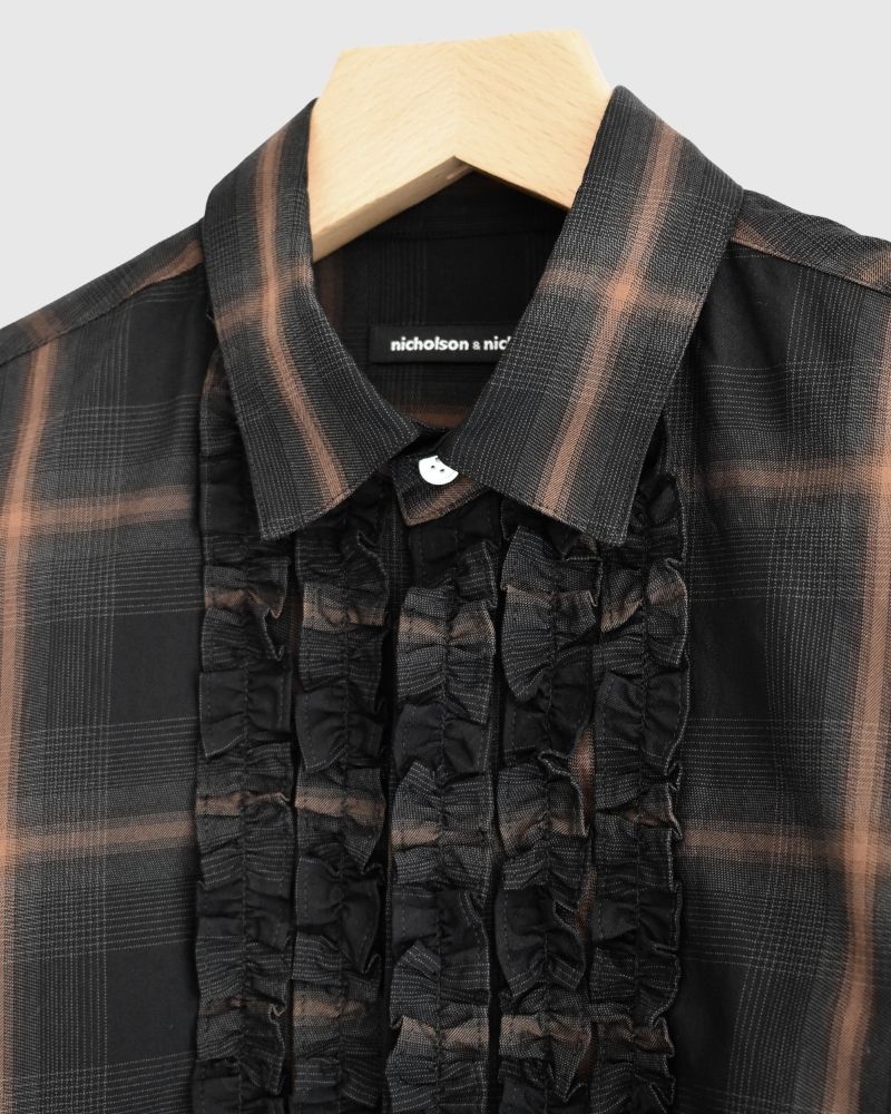 DORIS-W Frill Blouse in BrownCheck