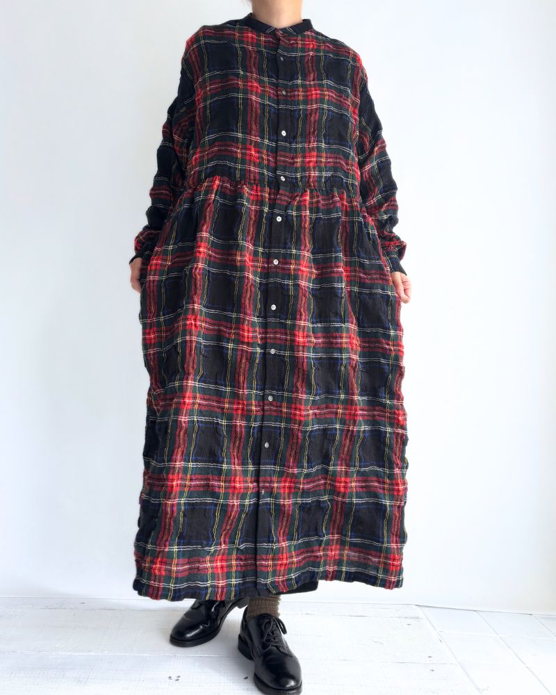 Cotton wool tartan check dress in Black