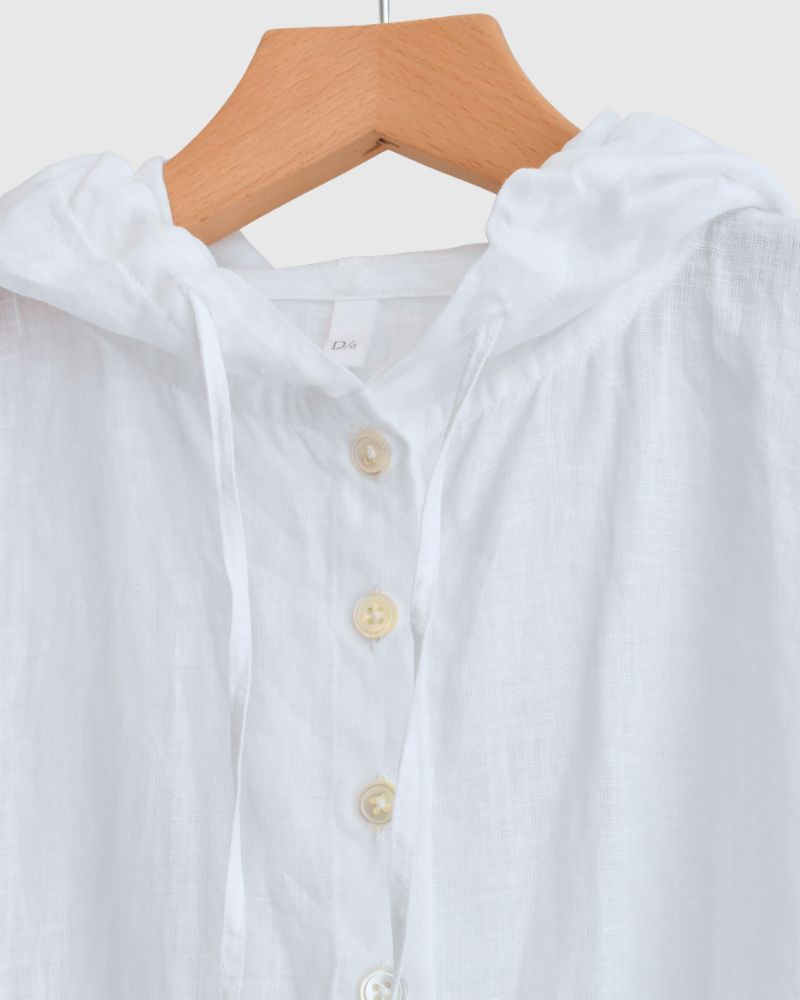 Hoodie Shirt (LINEN) in White