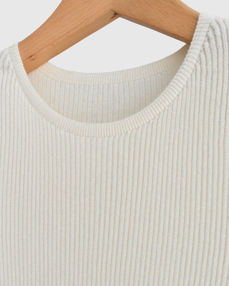 JAPAN WHOLEGARMENT Rib Knit Pullover in Ivory