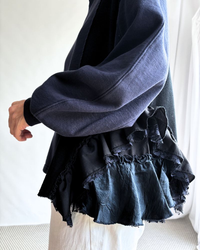 Assymetry Frill Sweat Shirt in Navy