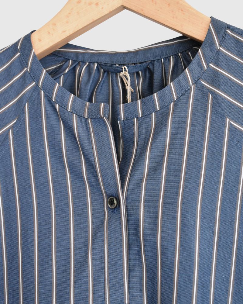 Balloon Sleeve Midi Dress in NavyStripe