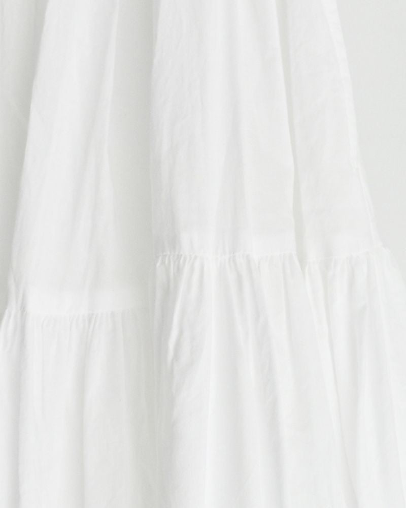 Tiered Gathered Cotton Skirt in White