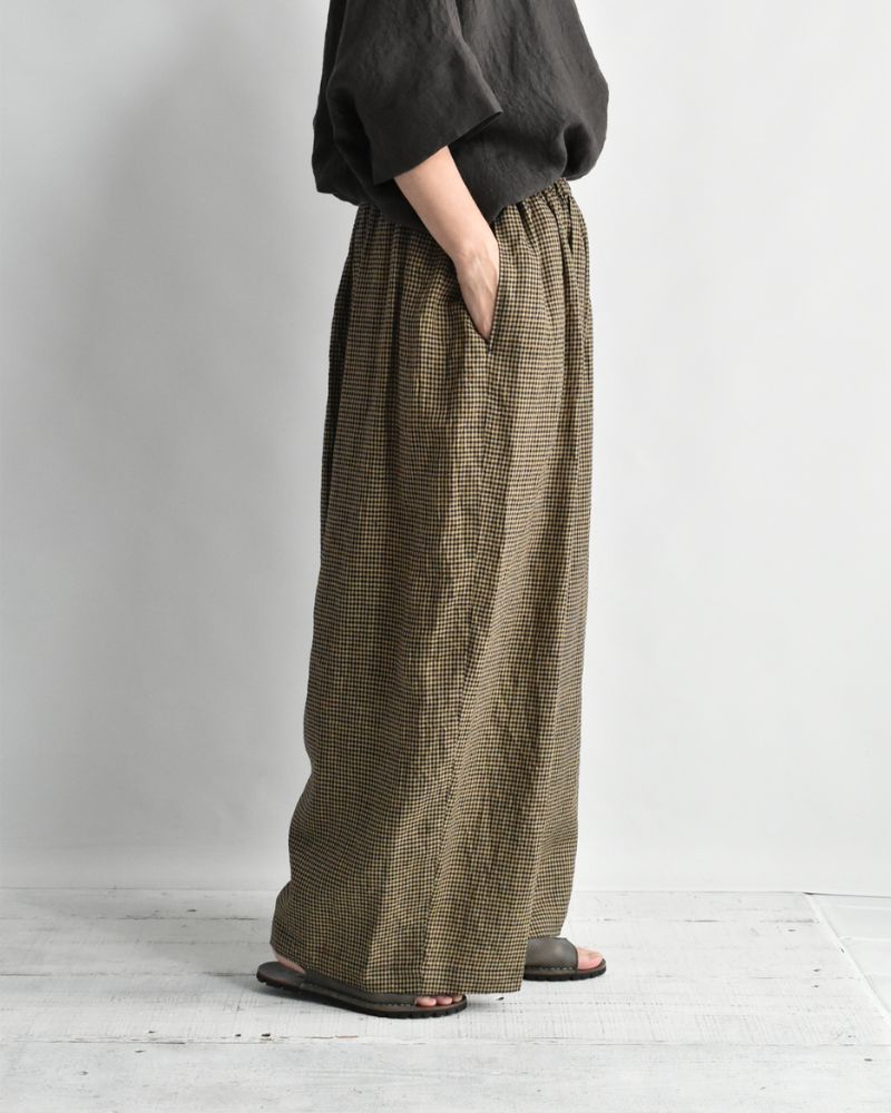 Wide Cocoon Gathered Pants in Camel/Black