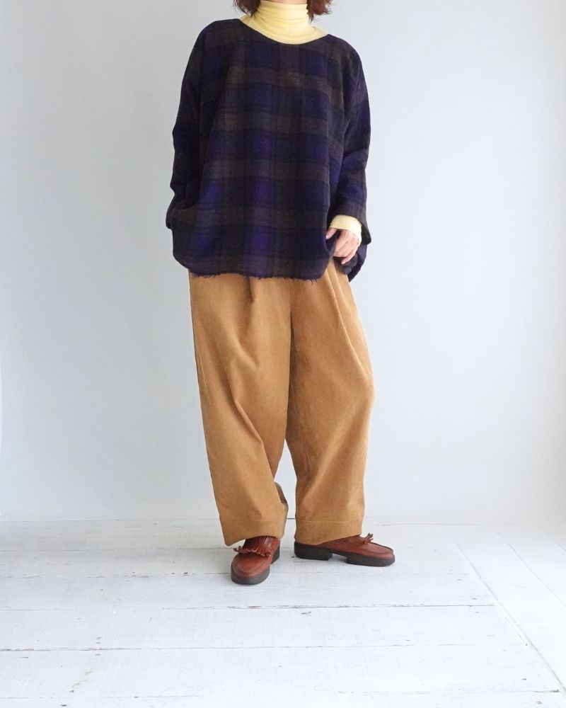 Wool Gauze Voile Reversible Top in Navy/Brown