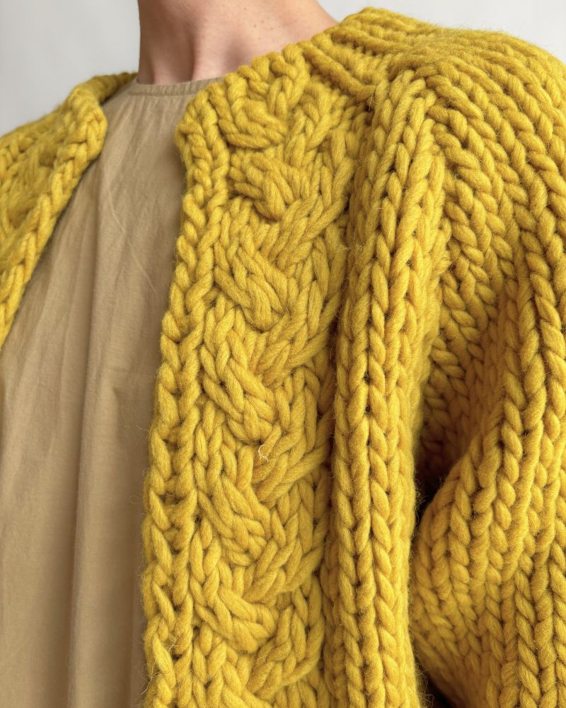 PERU Hand-Knit Short Cardigan in Yellow