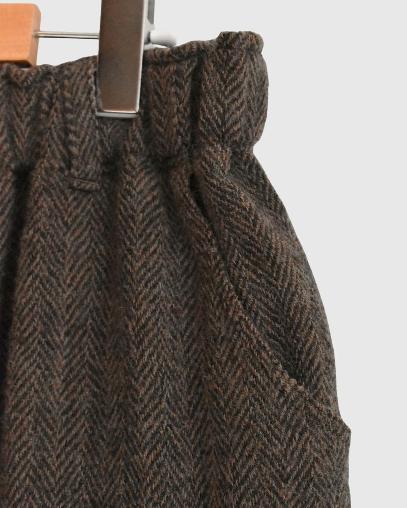 Wool Herringbone Pants in Brown