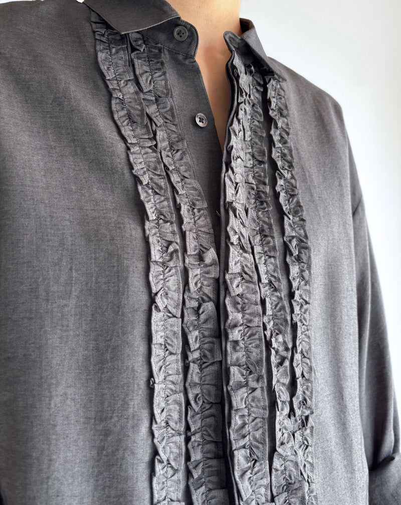DORIS-SILK Frill Blouse in Black