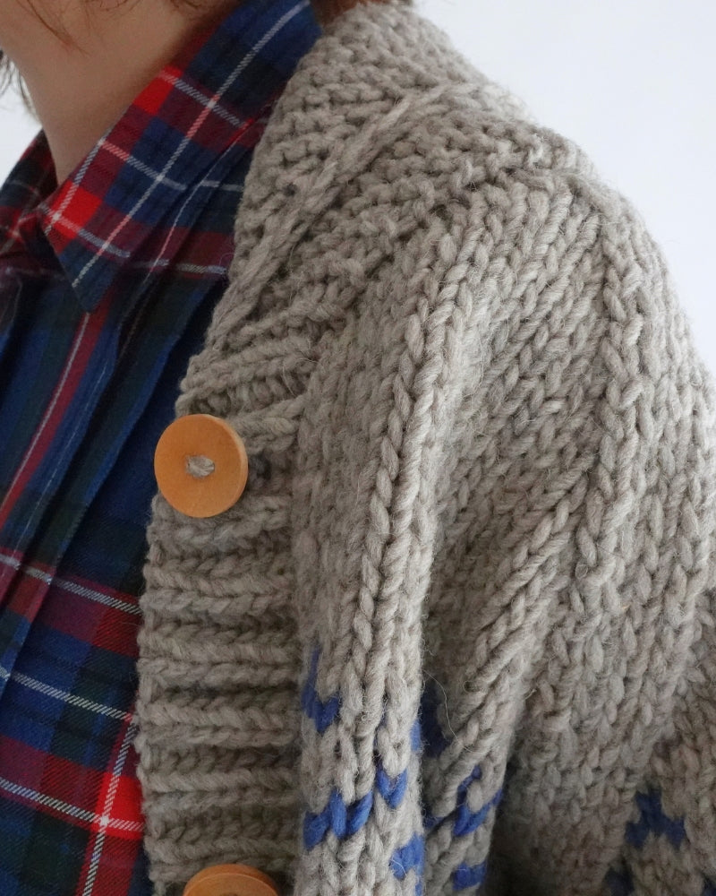 Wool Hand Knit Cardigan in Gray