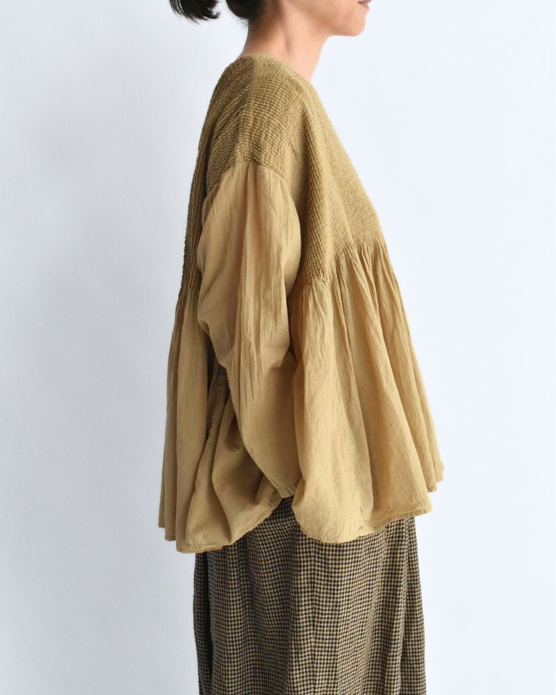 Crew-Neck 3/4 SL Shirt with Mini Pintuck in GreyKhaki