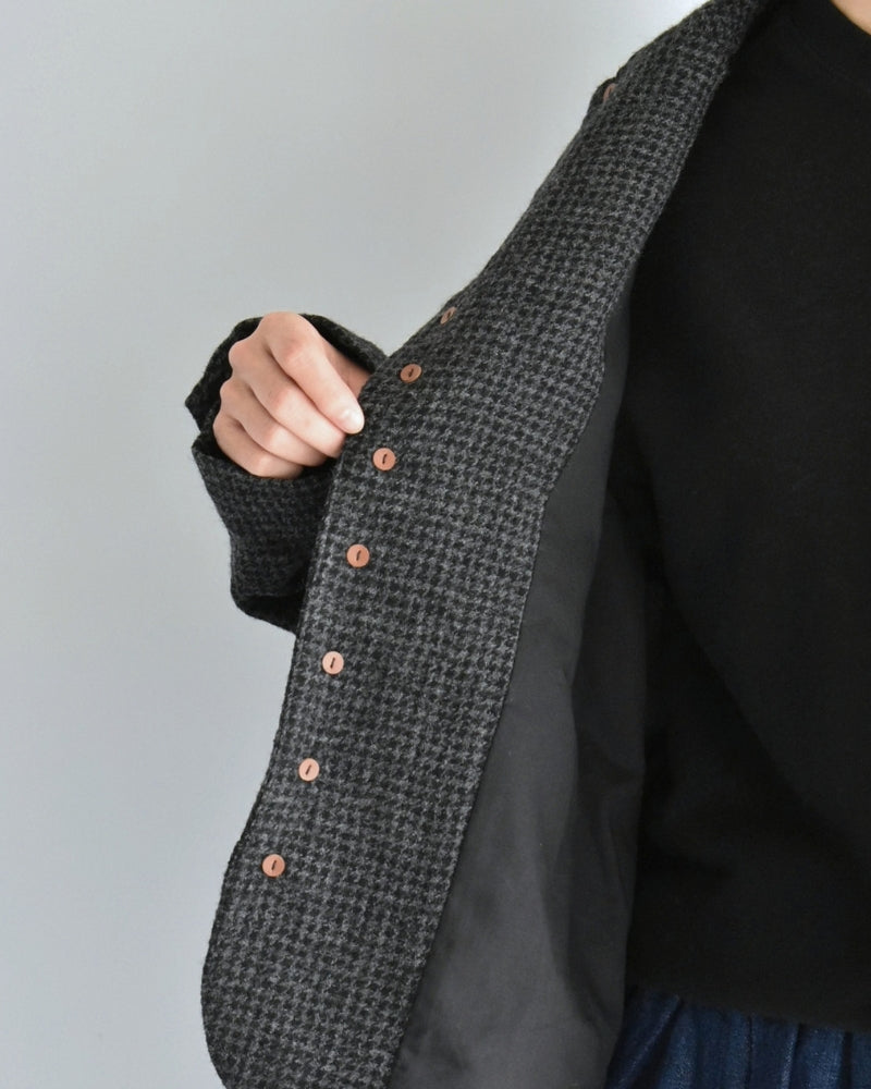 Wool Gauze Houndstooth Jacket in Charcoal