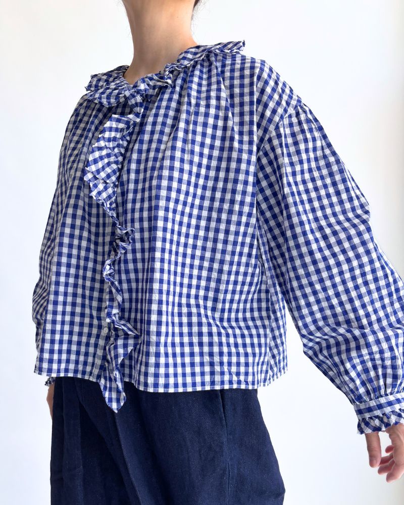 Frill Blouse in BlueCheck