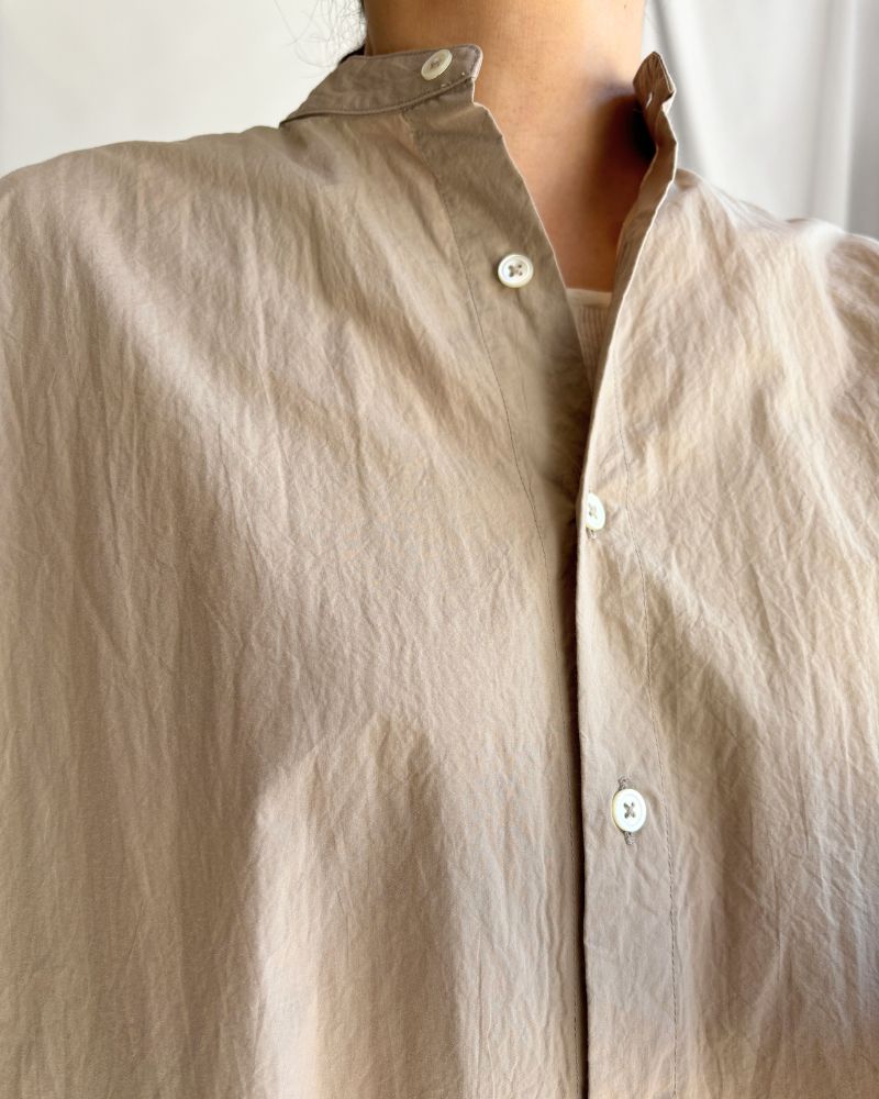 Band Collar Long Shirt in Beige