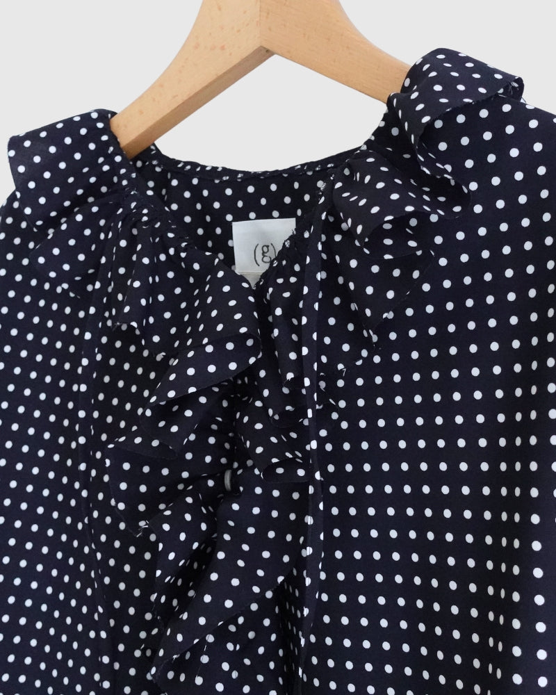 Dot Frill Blouse in Navy