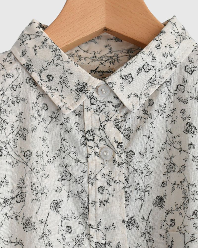 Linen cotton flower shirt in Natural