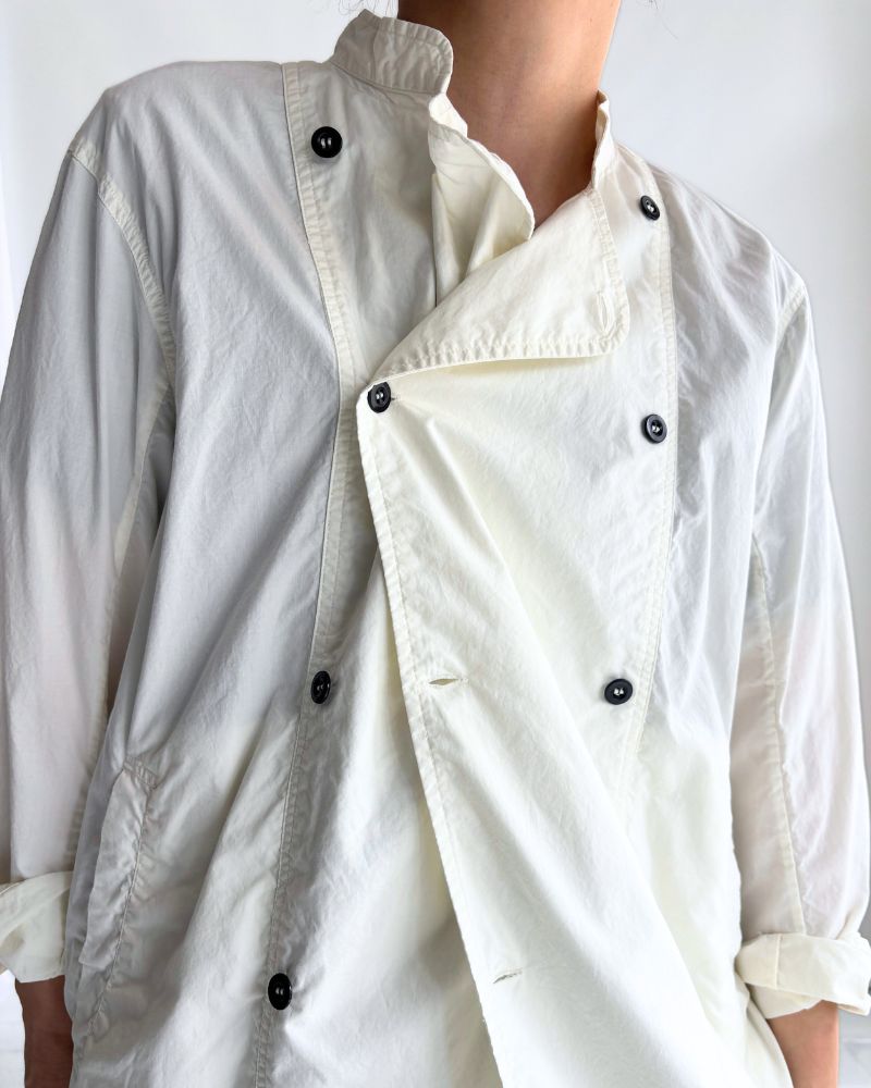 60s COTTON POPLIN OVERDYE STAND COLLAR DOUBLE BREAST JACKET in White