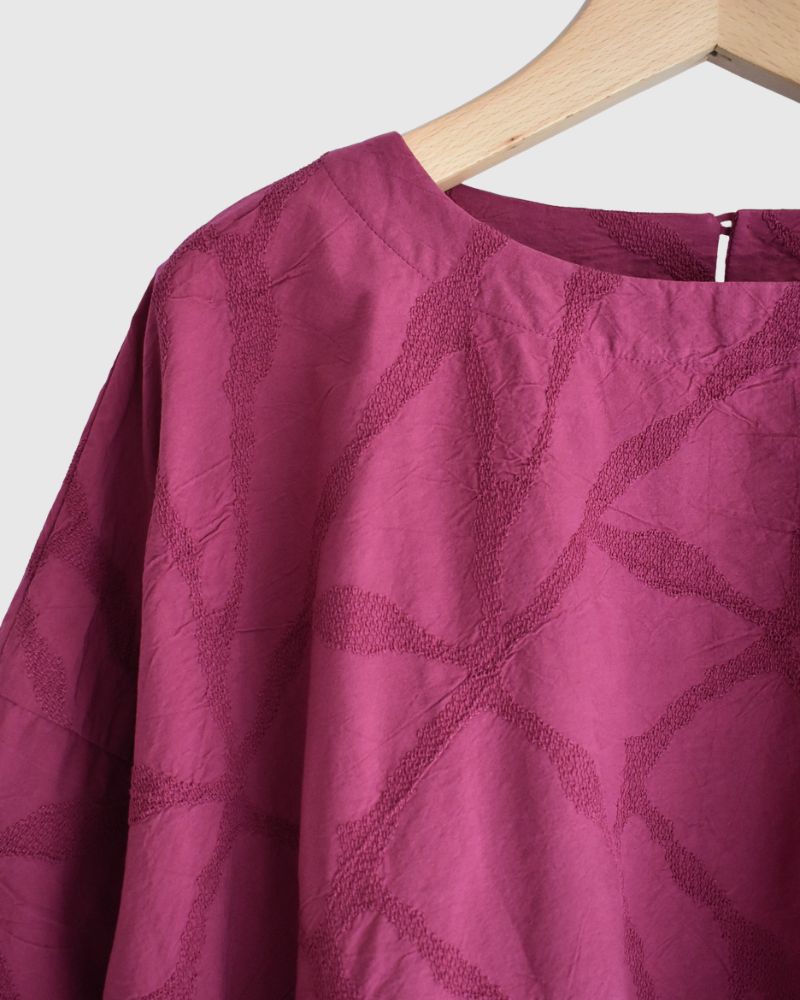 Panel Pullover Blouse (Embroidered) in Rose