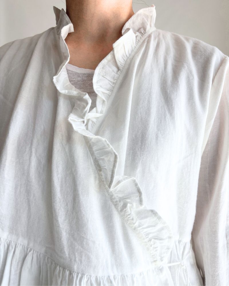 TWILL COTTON KHADI PLAIN (WASH) FRILL CACHE COEUR in White