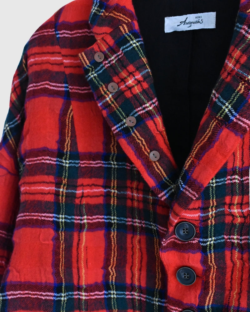 Cotton Wool Tartan Check Jacket in Red