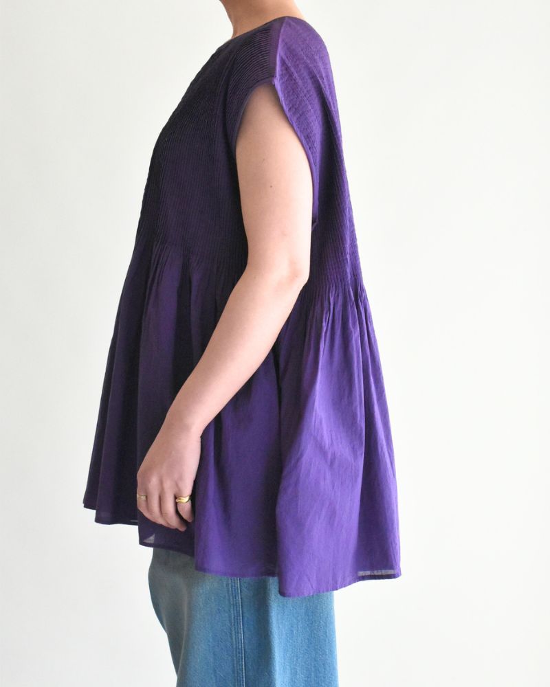 Crew-neck French Sleeve Shirt with Mini Pintuck in Purple