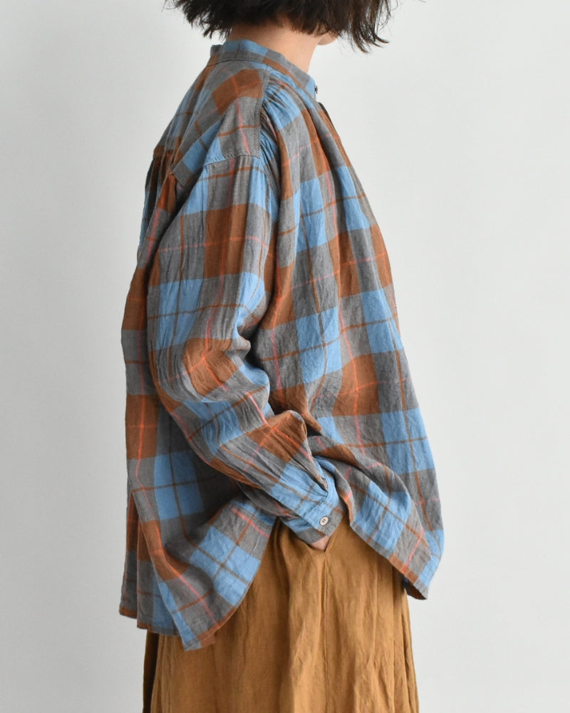 Linen Cotton Check Shirt in Blue