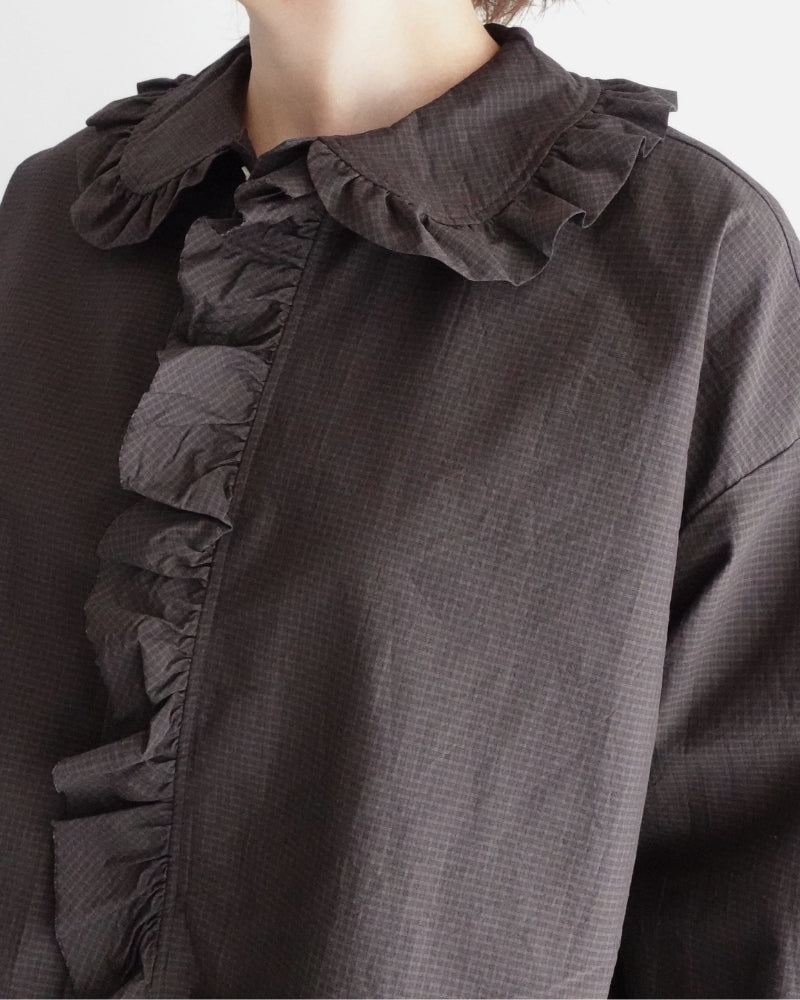 Collar & Front Frill Blouse in Brown