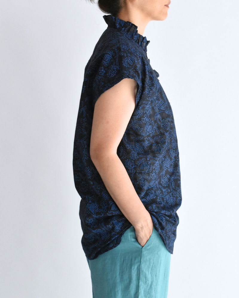 FRENCH/SL FRILL COLLAR SHIRTS in Navy/Blue