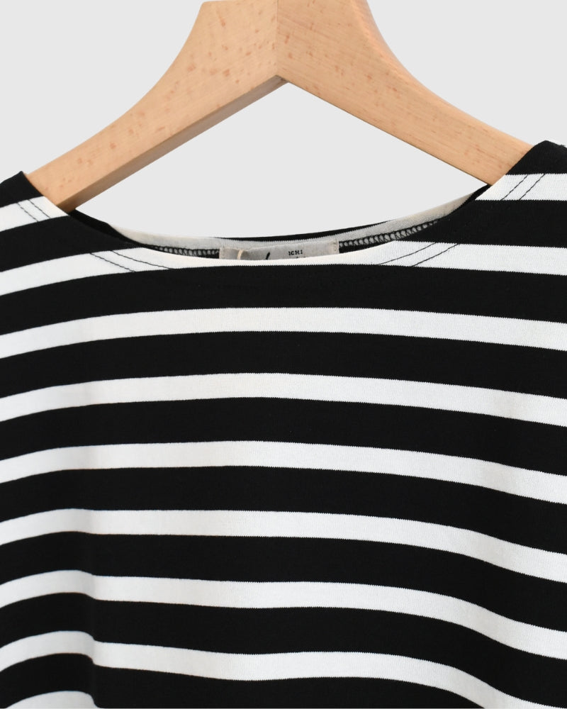 Cotton Striped Pullover in Black/Natural