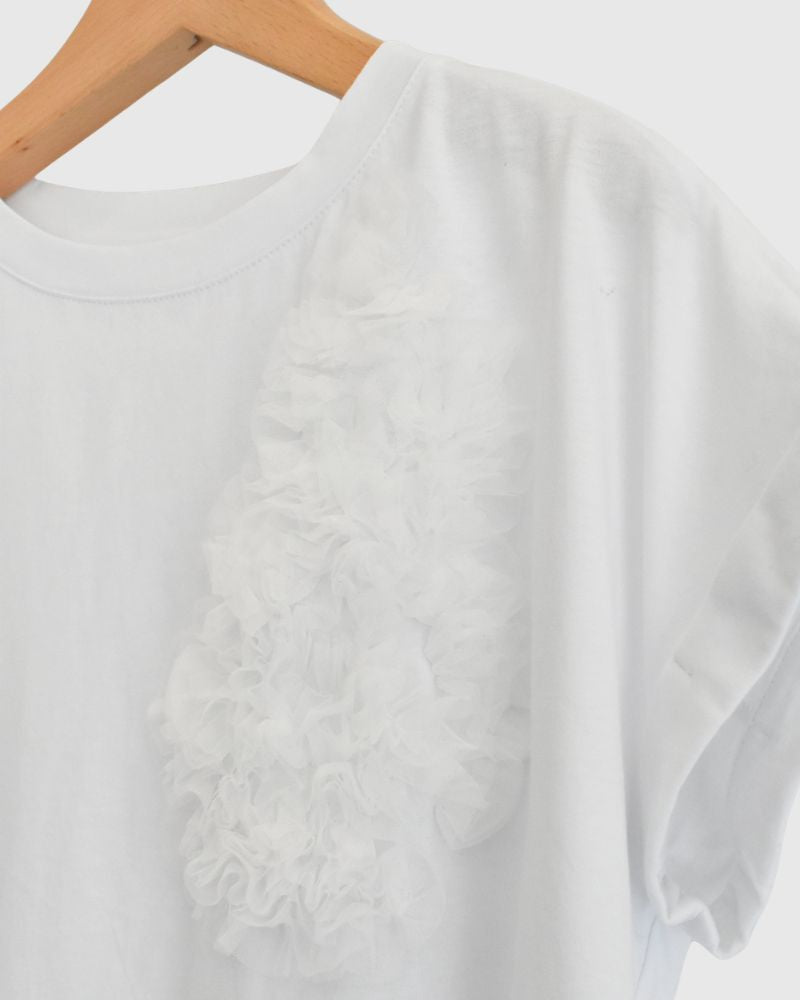 Tulle Embroidered Cotton Jersey Pullover 'NATTI' in OffWhite