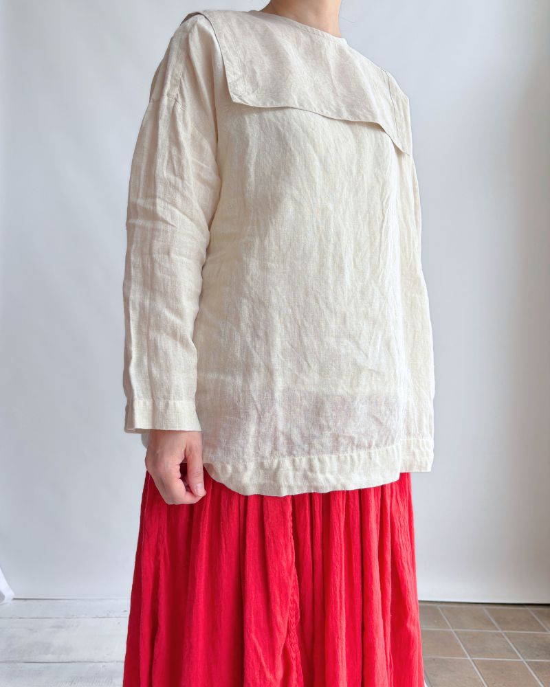 Organic Belgian Linen Simple Pullover in GrayishMilk