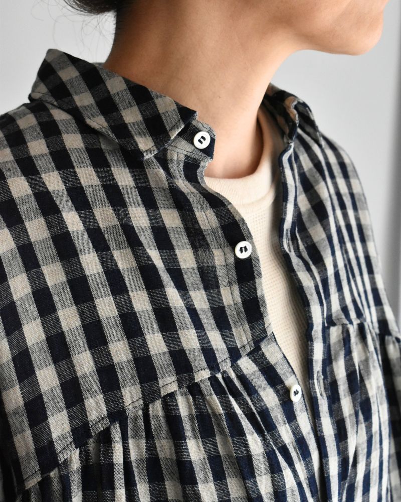 Linen Cotton Gingham Shirt in Indigo/Natural