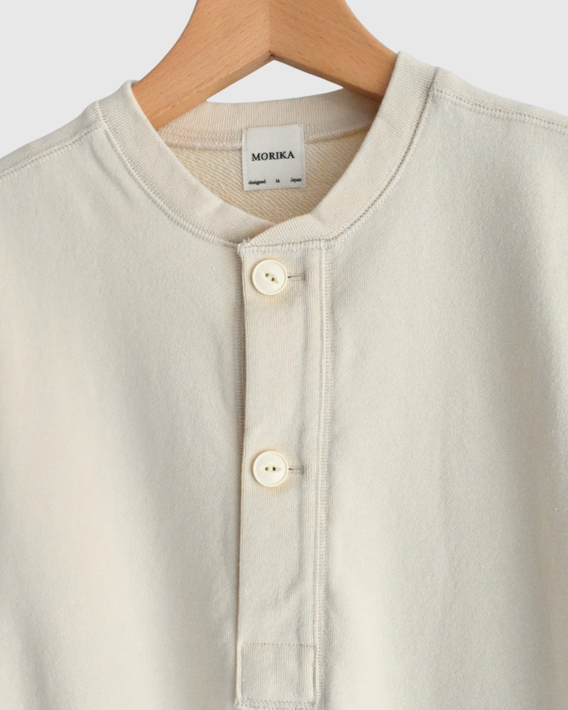 Recycle/Organic Henley Neck Sweatshirt in Ivory
