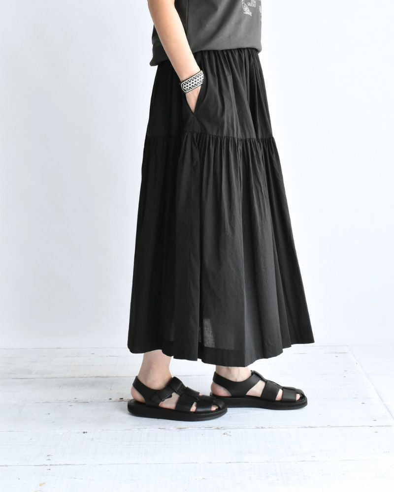 Tiered Gathered Cotton Skirt in Black
