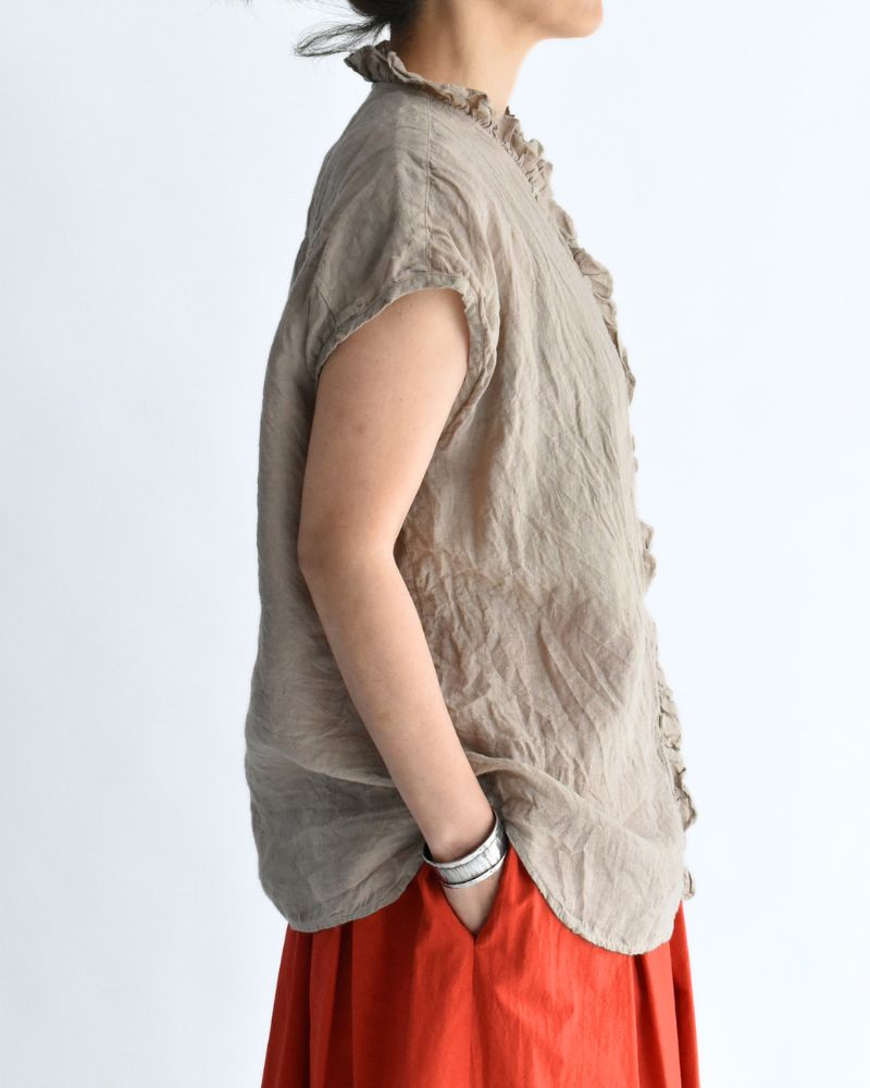 French/SL Frill Collar Shirt in AshBeige