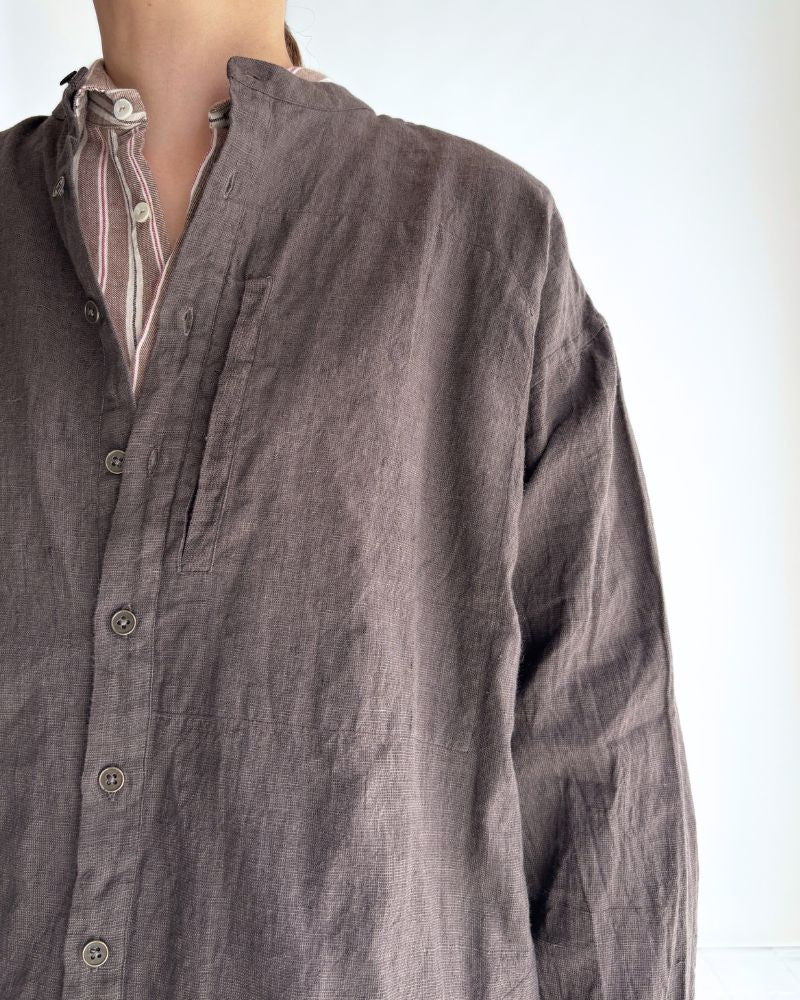 Hand Span Cotton Linen Kameez Tunic in DarkBrown