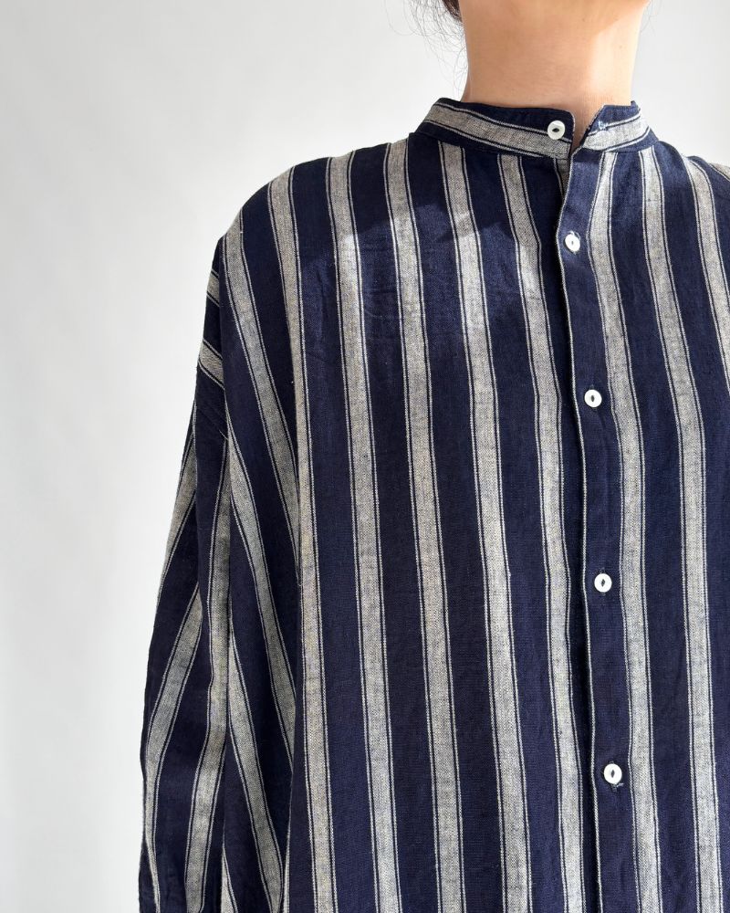 Linen Cotton Stripe Shirt in Indigo/Natural