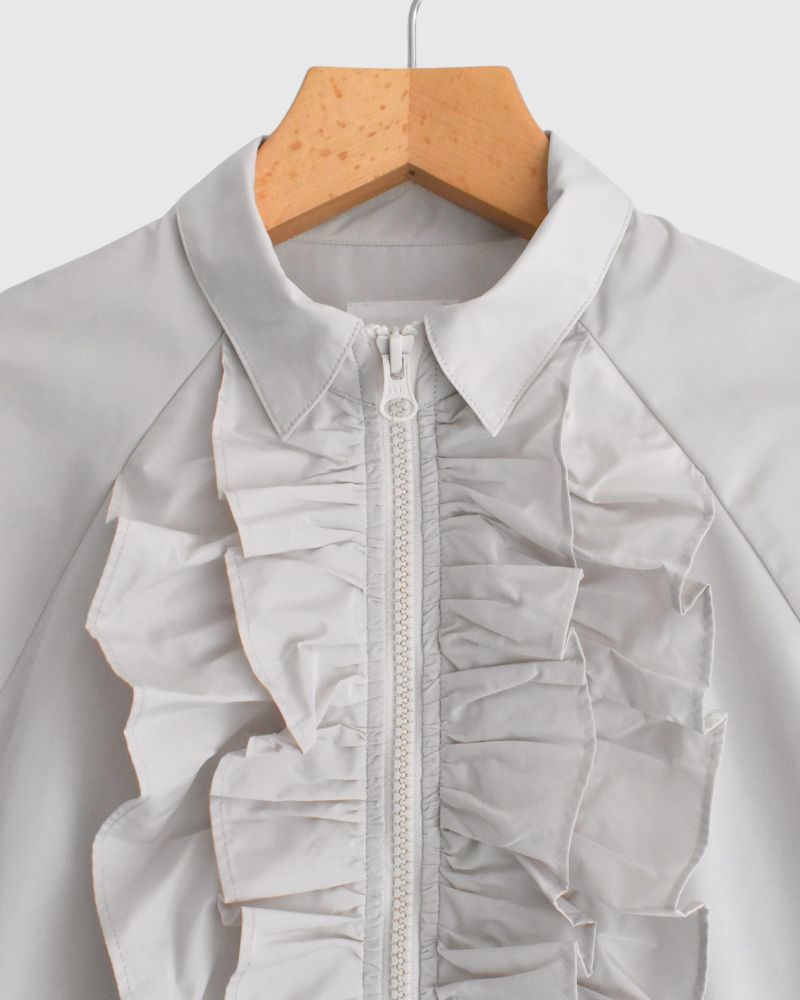 Front Frill Zip-Up Jumper in IceGray