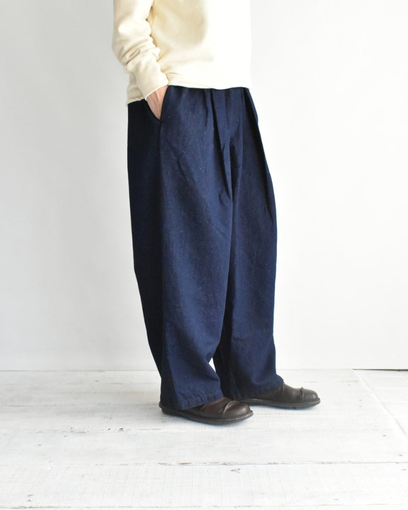 Cotton Linen Denim Tuck Pants in OneWash