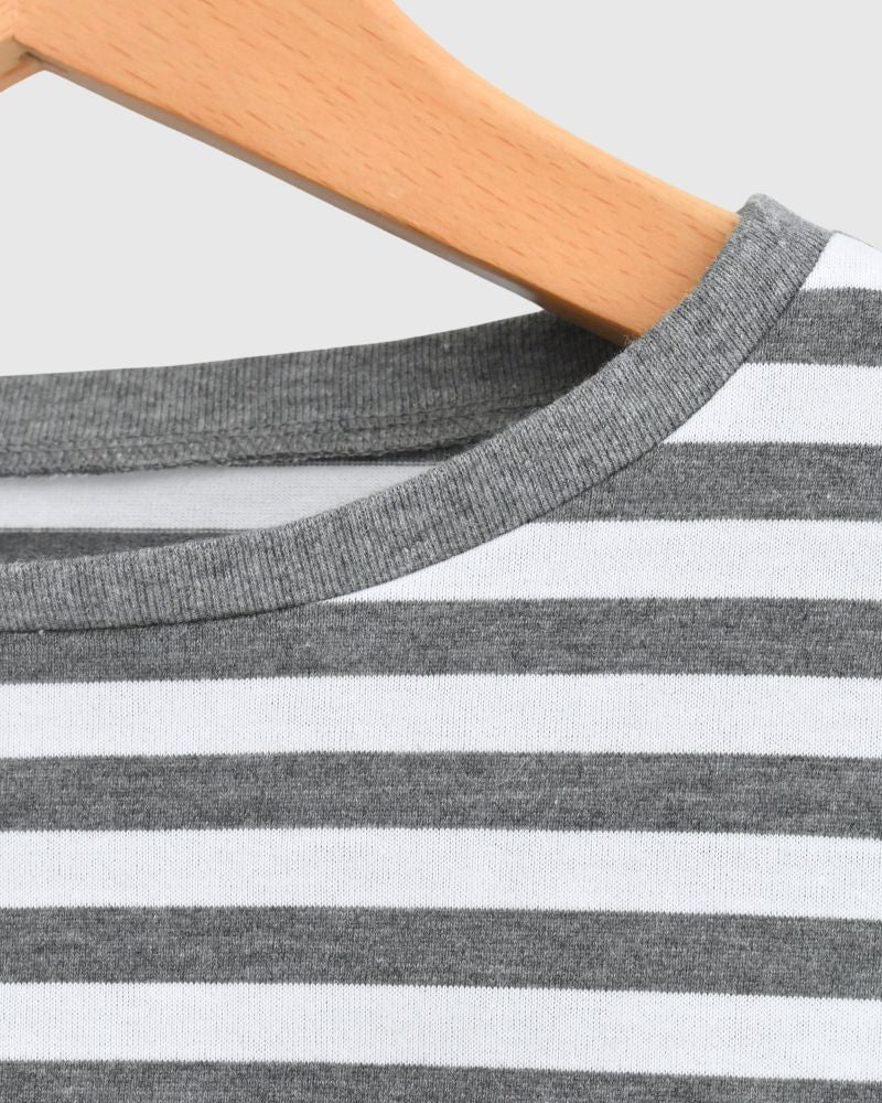 Gizandi Jersey Striped Long Tee in Charcoal/Off