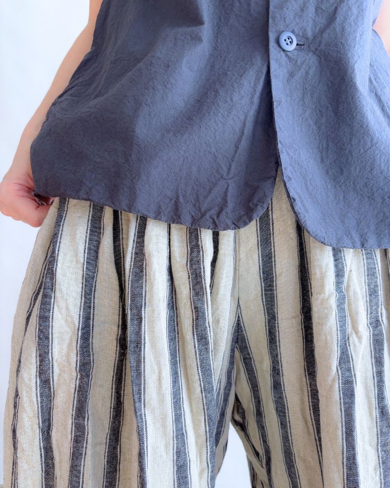 Linen Cotton Stripe Pants in Natural/Indigo