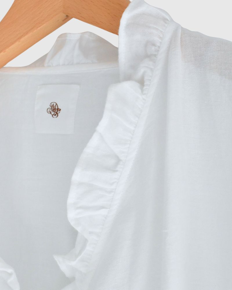 TWILL COTTON KHADI PLAIN (WASH) FRILL CACHE COEUR in White